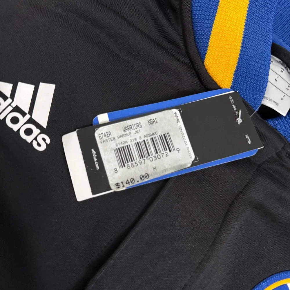Adidas Warriors Short Sleeve Snap Warmup Jacket Black Mens Medium NWT